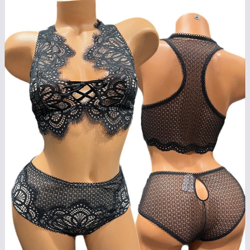 Victoria’s Secret Set Dream Angels Lace Crop bralette bra & Cheeky panty black